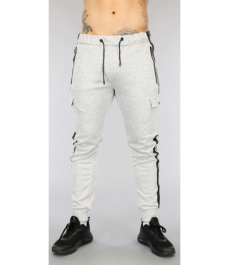 Grijze Stretch Heren Cargo Broek met Bies