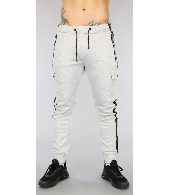Grijze Stretch Heren Cargo Broek met Bies