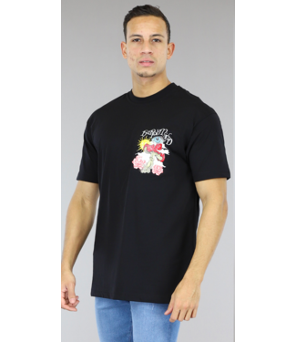 Zwart Oversized Heren T-Shirt met "Happy Mind" Opdruk