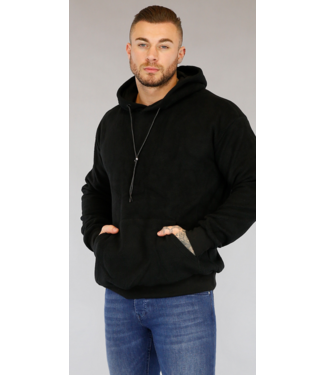 Zwarte Teddy Heren Hoodie met Buidel