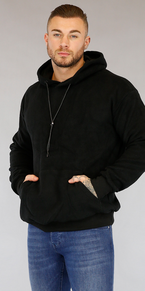 Zwarte Teddy Heren Hoodie met Buidel