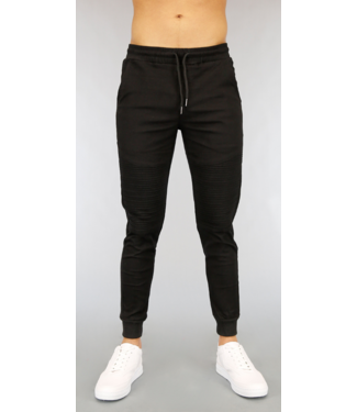 Zwarte Stretch Heren Jogger met Ribbels