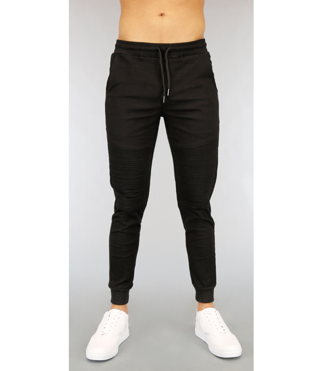 Zwarte Stretch Heren Jogger met Ribbels