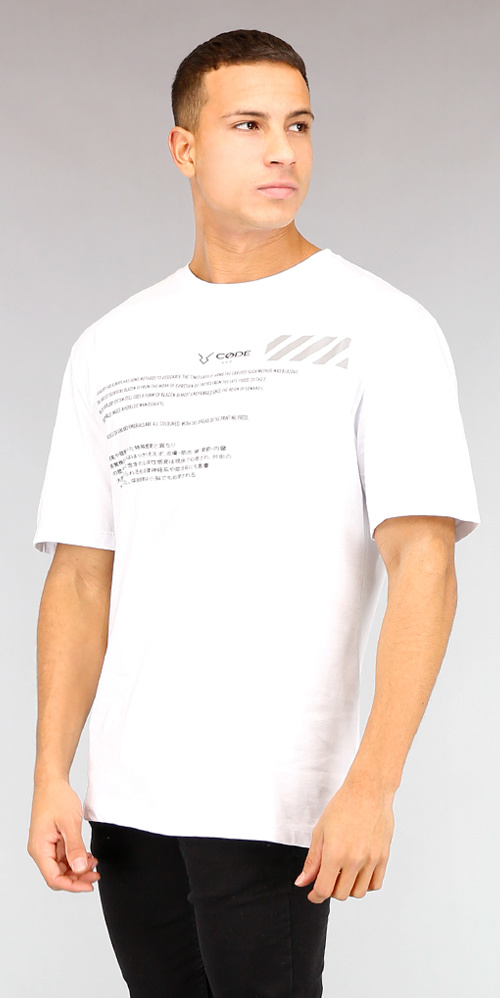 Wit Oversized Heren T Shirt met Zwarte Tekst