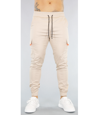 Beige Heren Cargo Broek met Oranje Details