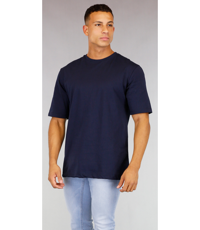 Oversized Blauw Katoenen Heren T-Shirt