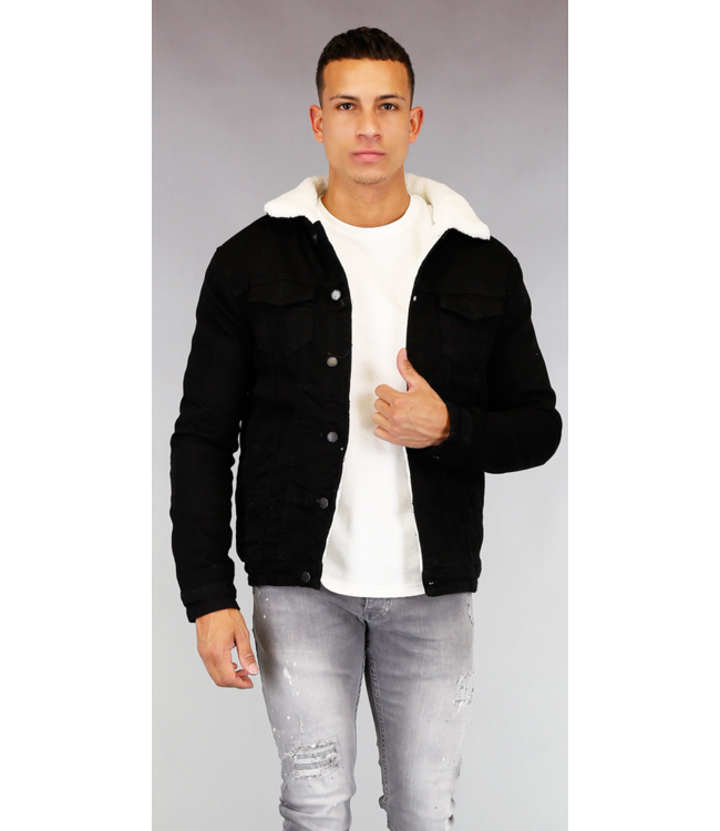 Zwarte Gevoerde Heren Denim Jacket