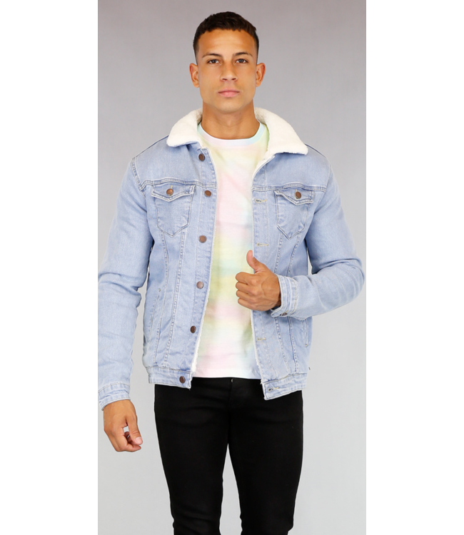 HOT Lichtblauw Gevoerd Heren Denim Jacket