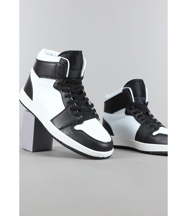 NEW2306 Witte Hoge Heren Sneakers met Zwarte Details