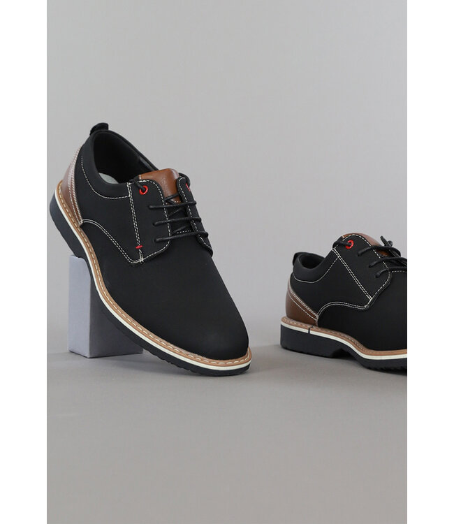 Zwarte Heren Veterschoenen met Bruine Details