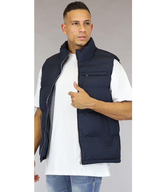 Donkerblauwe Gewatteerde Heren Bodywarmer met Borstzakje