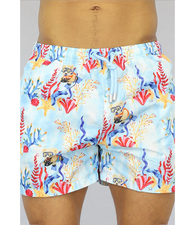 Donkerblauw Heren Zwembroek met Koraal Print