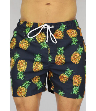 Zwarte Heren Zwembroek met Ananas Print