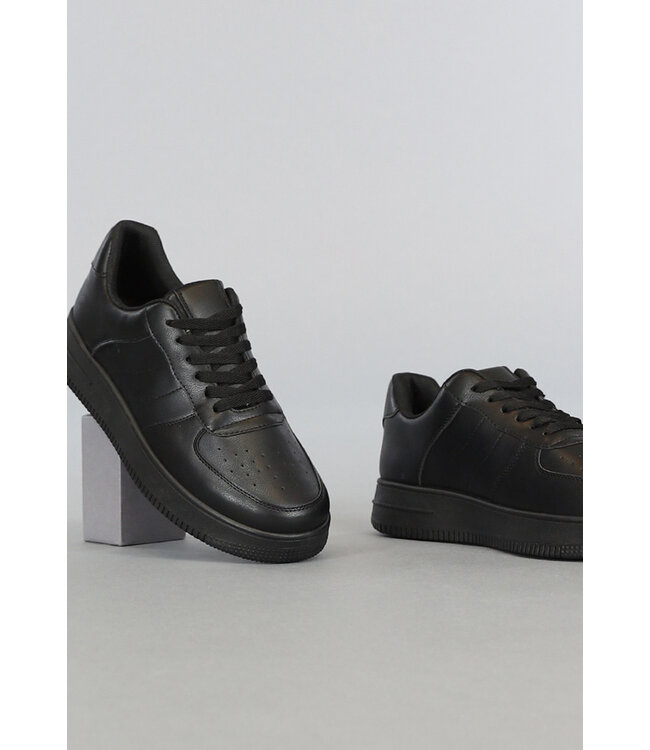 Basic Zwarte Lederlook Heren Sneakers