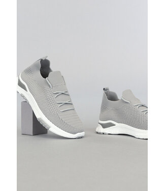 Grijze Heren Instap Sock Sneakers met Veter