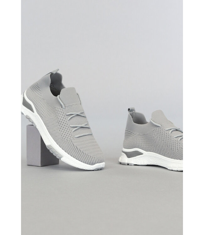 Grijze Heren Instap Sock Sneakers met Veter