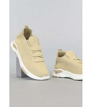 Beige Heren Instap Sock Sneakers met Veter