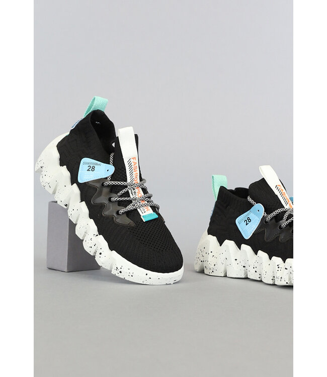 Zwarte Heren Sock Sneakers met Witte Ribbel Zool