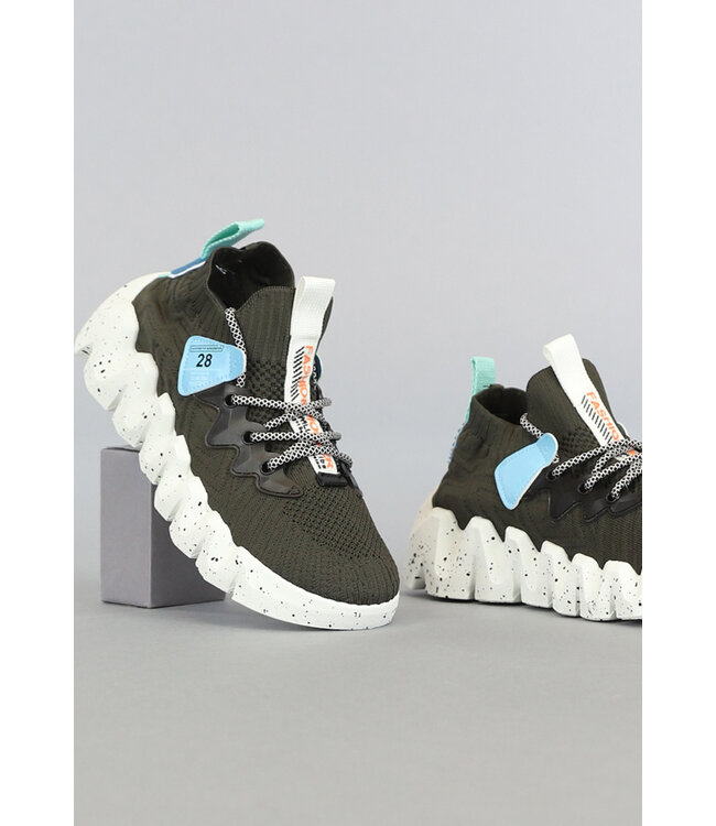 Groene Heren Sock Sneakers met Ribbel Zool