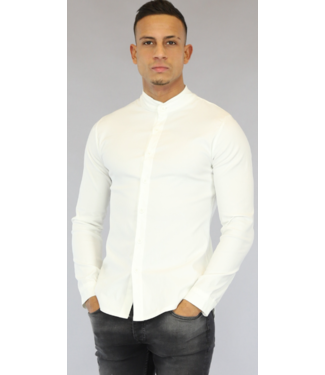 Wit Longsleeve Heren Overhemd met Stretch