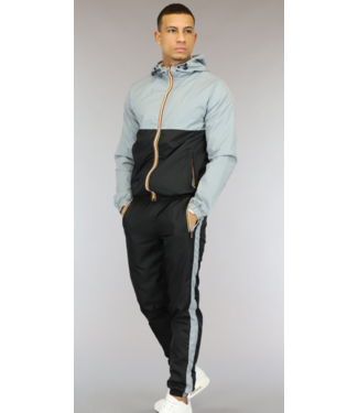 !OP=OP Zwart/Grijze Heren Tracksuit met Streepdetails