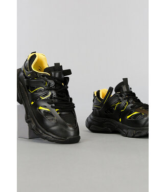 Zwart/Gele Grove Heren Sneakers met Dubbele Veter