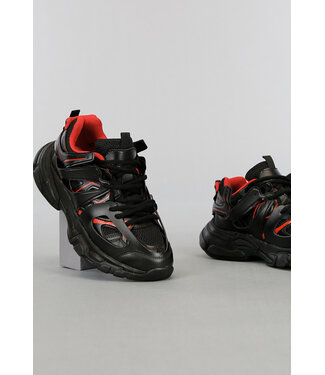 Zwart/Rode Grove Heren Sneakers met Dubbele Veter