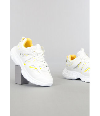 Wit/Gele Grove Heren Sneakers met Dubbele Veter