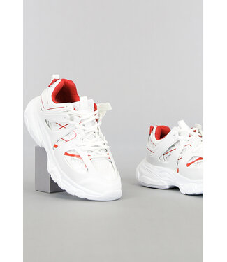 Wit/Rode Grove Heren Sneakers met Dubbele Veter