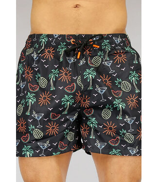 Korte Zwarte Heren Zwembroek met Neon print