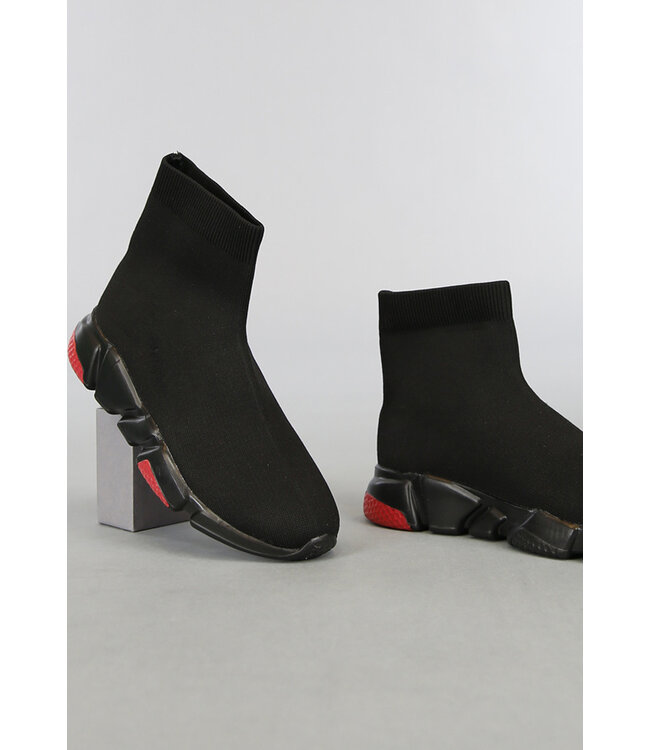 Zwarte Heren Sock Sneakers met Zwart/Rode Zool