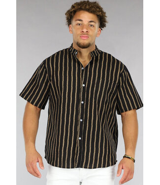 Zwarte Heren Blouse met Bruine Strepen