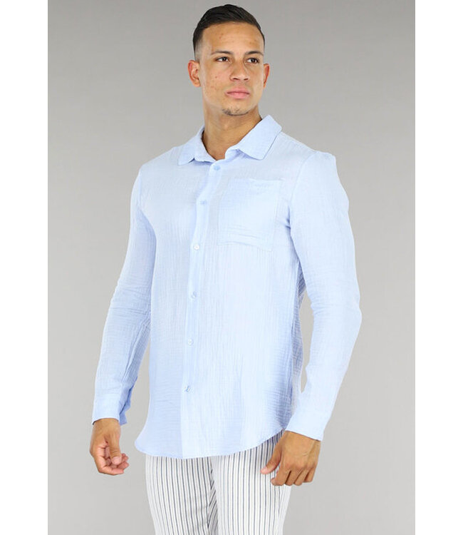 !SALE50 Lichtblauwe Casual Mousseline Overhemd