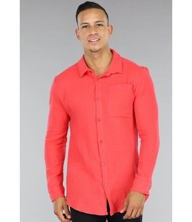 !SALE50 Coral Rood Casual Mousseline Overhemd