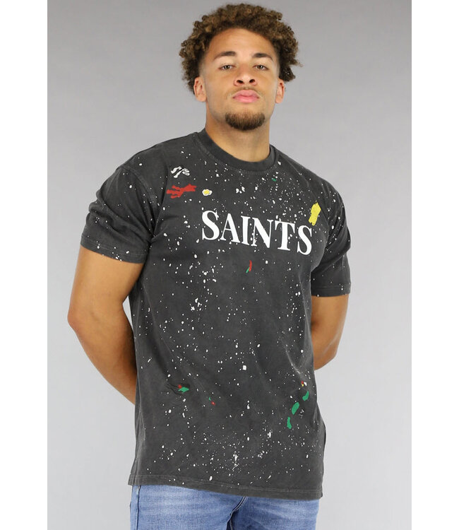 Antraciet "Saints" Heren T-Shirt met Verfvlekken