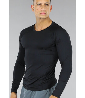 Zwart Elastisch Longsleeve Heren T-Shirt