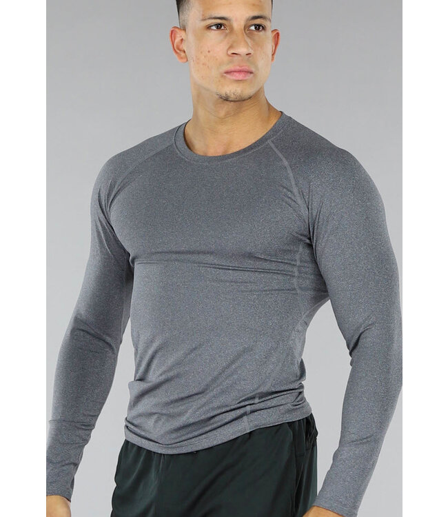 Grijs Elastisch  Longsleeve Heren Sport T-Shirt