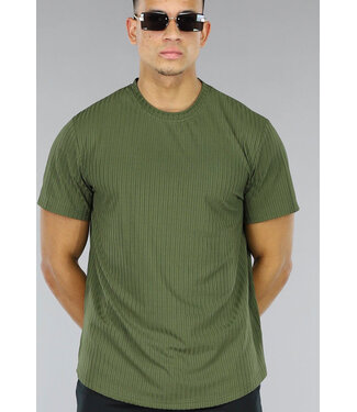 Luchtig Khaki Heren T-Shirt met Grove Rib