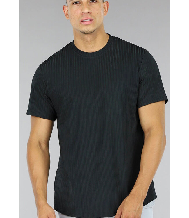 Luchtig Zwart Heren T Shirt met Grove Rib