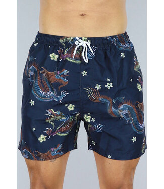 Donkerblauwe Chinese Print Heren Zwembroek