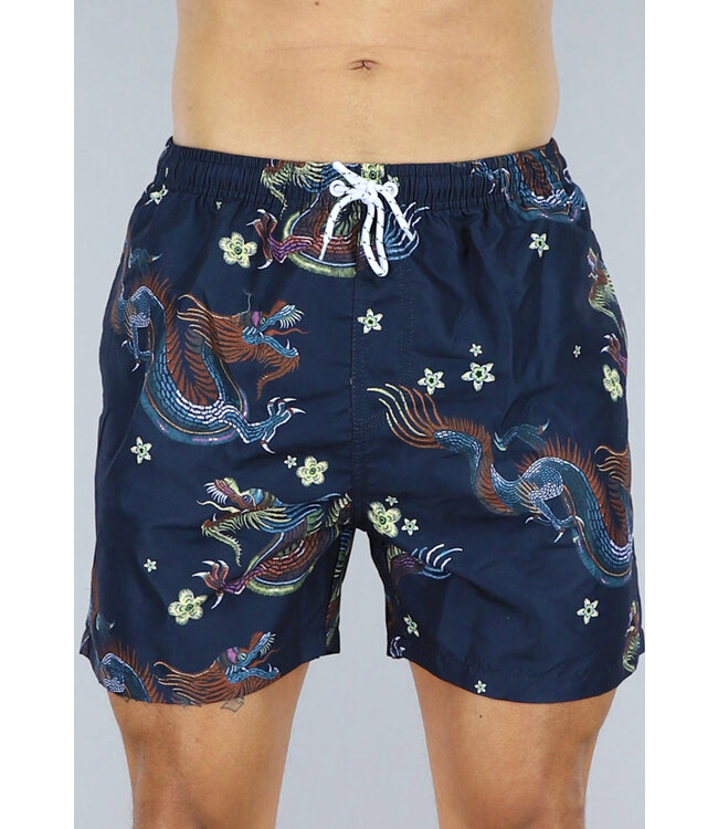 Donkerblauwe Chinese Print Heren Zwembroek