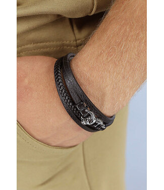 Zwarte Stainless Heren Armband met Stier Bedel