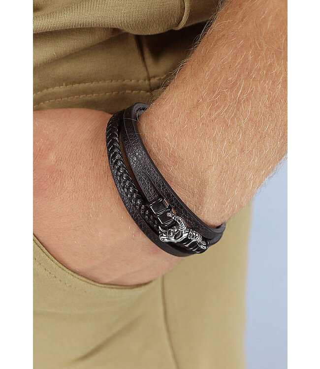 Zwarte Stainless Heren Armband met Stier Bedel