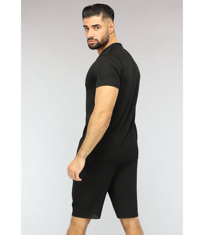 Zwart Gestreept Sport Setje met Korte Mouwen en Short