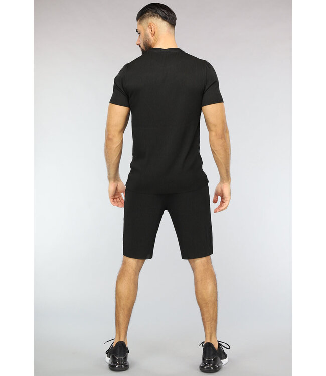 Zwart Gestreept Sport Setje met Korte Mouwen en Short