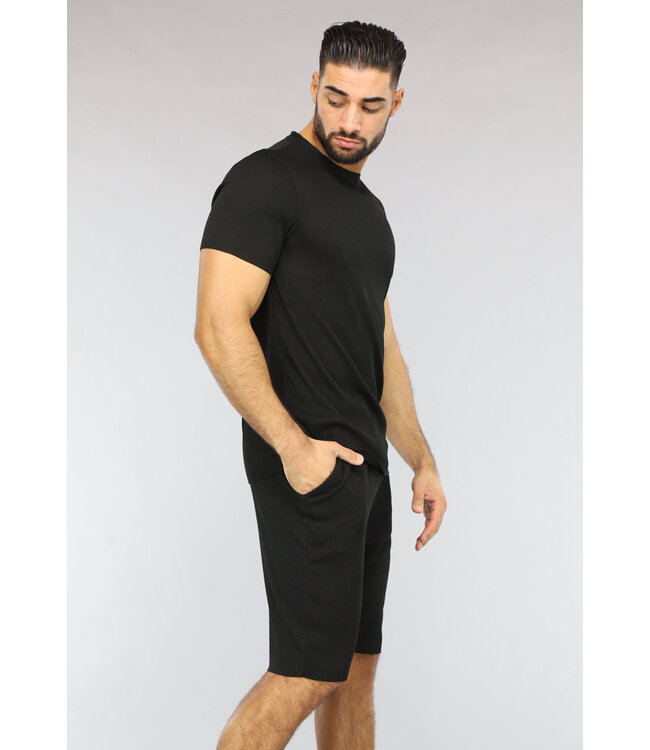 Zwart Gestreept Sport Setje met Korte Mouwen en Short