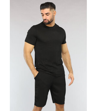 Zwart Gestreept Sport Setje met Korte Mouwen