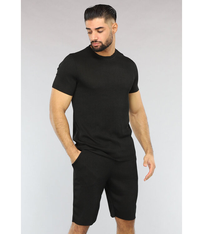 Zwart Gestreept Sport Setje met Korte Mouwen en Short