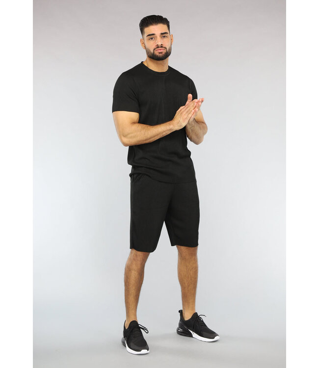 Zwart Gestreept Sport Setje met Korte Mouwen en Short