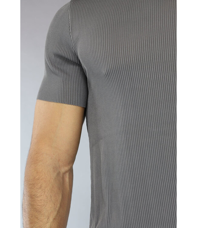 Antraciet Gestreept Sport Setje met Korte Mouwen en Short
